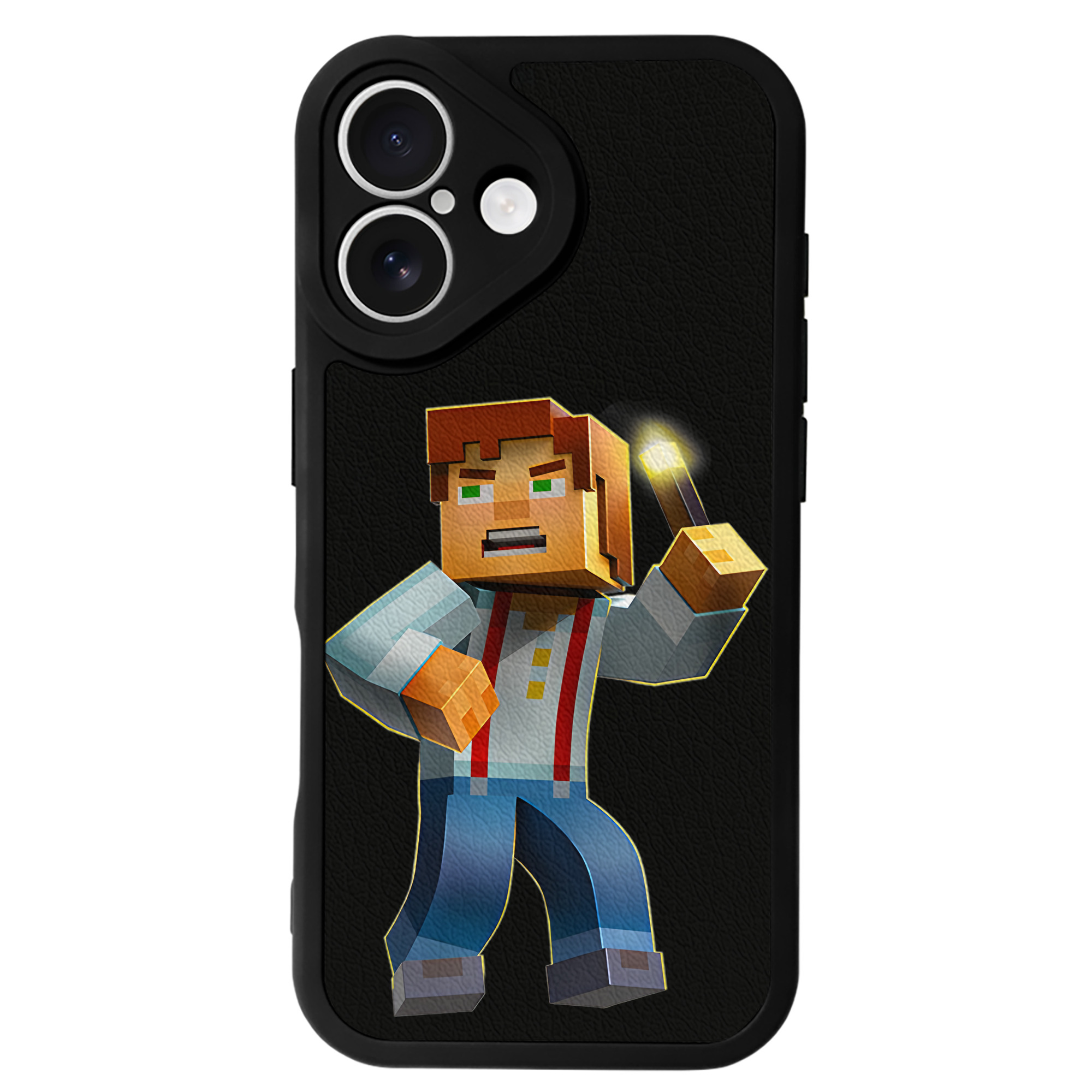 （画像用） マインクラフト ブロックの世界 Minecraft MC Block world 【iPhone 16シリーズ対応】シリコンスマホケース（レザー調） 材質：シリコン